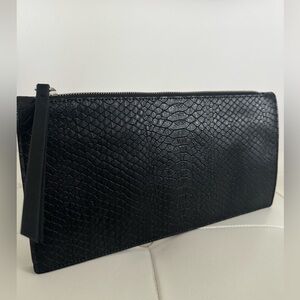 Black Croc-Embossed Zip Clutch